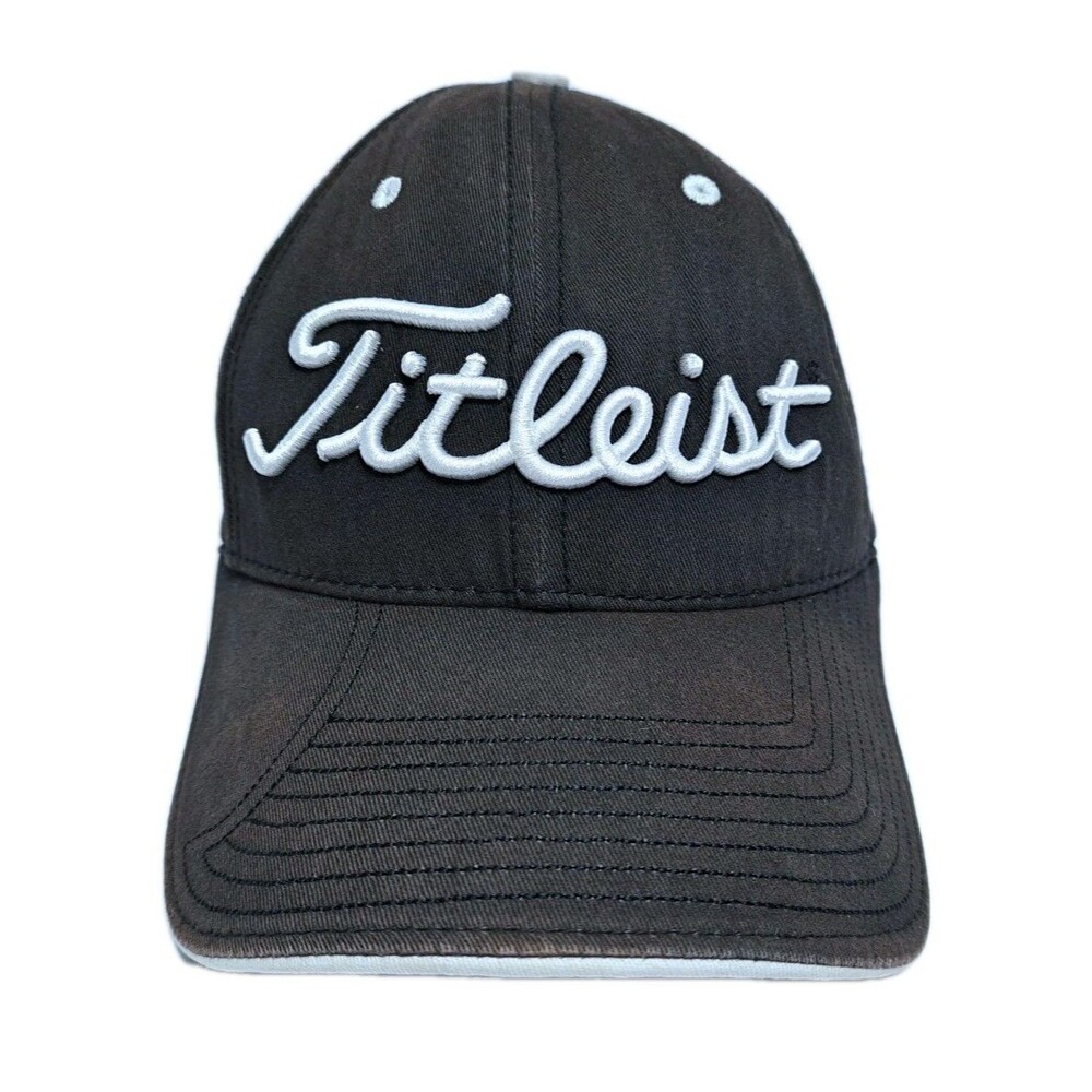 Titleist Magnetic Strapback Hat Golf Black White Cap New Era Adjustable Distress